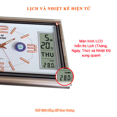 Đồng Hồ Cao Cấp EASTAR Có DẠ QUANG & LỊCH và NHIỆT KẾ ĐIỆN TỬ - Máy KIM TRÔI - Tặng Pin Maxell - Decor Trang Trí Nhà - BH 1 Năm