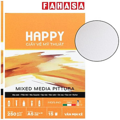 Sổ Vẽ Mỹ Thuật Gáy Keo Đa Chất Liệu A5 - Happy Mix Media Piturra - Vân Mịn Kẻ - 250gsm (15 Tờ)