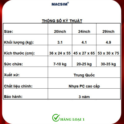 Vali cao cấp Macsim Hanke MSH80002 size 29inch màu đen - Hàng loại 1