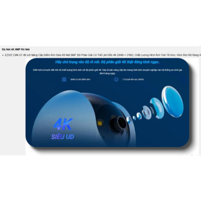 Camera Wifi Ezviz C6N G1 độ phân giải 4k 8MP, Quay quét 360 độ, Phát hiện chuyển động - Hàng chính hãng
