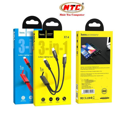 Cáp sạc đa năng 3in1 dành cho Hoco X14 cổng microUSB / LN/ Type-C dài 1M, max 2.4A - Hàng Chính Hãng