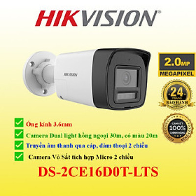 Camera Hikvision 2.0Mp full color tích hợp MIC  sử dụng với đầu ghi hình . DS-2CE16D0T-LTS, DS-2CE78D0T-LTS, DS-2CE17D0T-LTS - Hàng chính hãng
