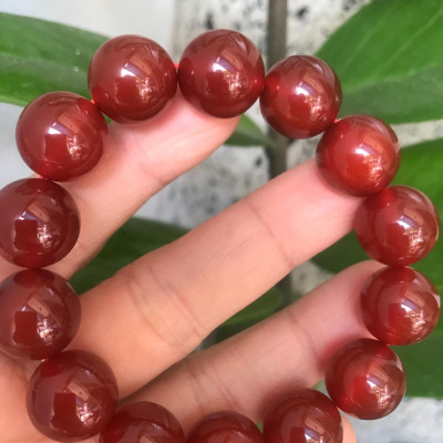 VÒNG TAY ĐÁ MÃ NÃO ĐỎ ĐẸP 14MM NAM MẠNG HOẢ MẠNG THỔ - S1