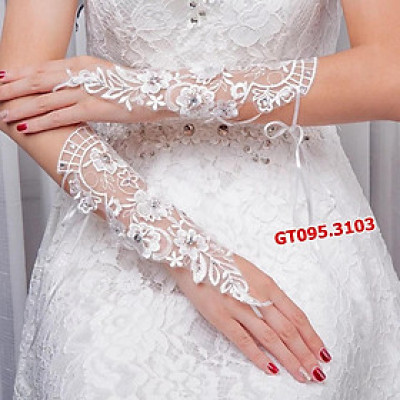 Găng tay cô dâu ren hoa đính hạt