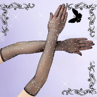 Găng tay sang chảnh màu đen dạng lưới đính đá lấp lánh cho Cô dâu và Dạ hội, đi tiệc, sự kiện, lễ hội MS: 42951