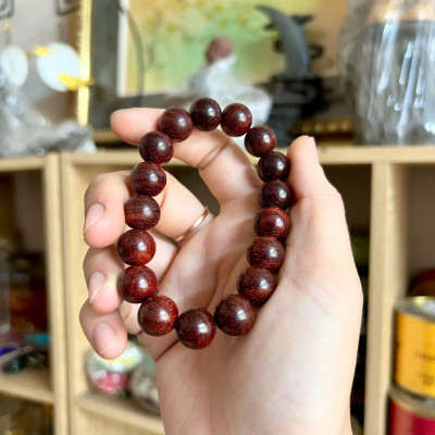 Vòng Gỗ Tử Đàn Ấn 12li - Vòng đeo tay Cao Cấp Tiểu Diệp Lá Nhỏ Kim Sa Nhiều Sao Phong Thủy