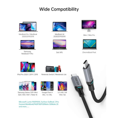Cáp Sạc Choetech XCC-1002  Nhanh 100W Type C to Type C Dài 1.8M (Hàng chính hãng)