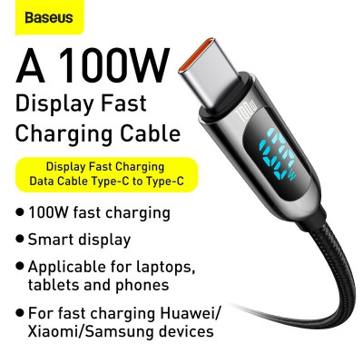 Cáp Sạc Nhanh Type C To C PD 66W/100W Baseus Display( 480Mbps, LED Indicator, E-Marker Chip, QC/PD Quick Charge Cable) - Hàng Chính Hãng