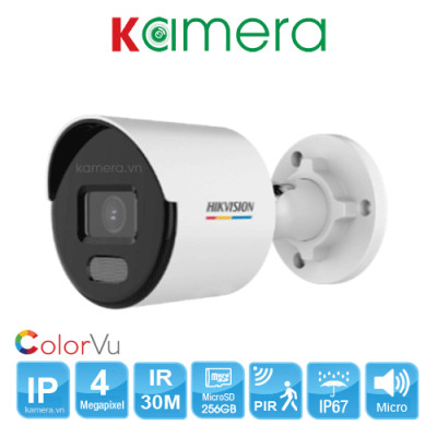 Camera IP COLORVU Lite có màu ban đêm, hỗ trợ đèn sáng 30m, tích hợp micro, 4.0MP HIKVISION DS-2CD1047G0-LUF(C) (Hàng chính hãng)