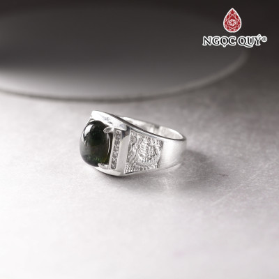 Nhẫn bạc nam đính đá sapphire 12x9mm Ni20 - Ngọc Quý Gemstones