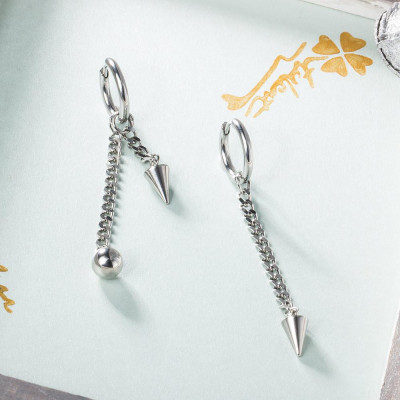 Đôi bông tai nam nữ bất đối xứng xích thả chóp thả bi cool ngầu
