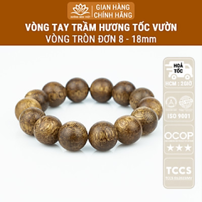 Vòng Tay Trầm Hương Hạt Tròn Đơn (Nam) Từ Trầm Tốc Lào Tự Nhiên