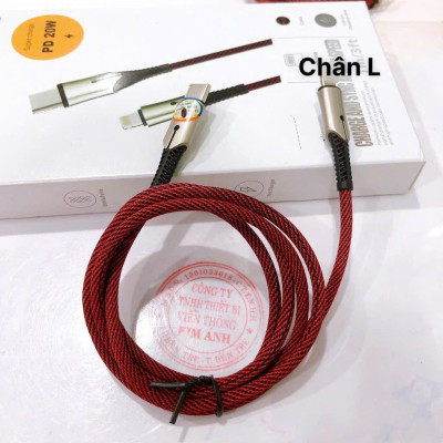  Dây sạc nhanh Ham mer C15 chân cắm  Type C ra L công suất PD 20W, dây bện dù, Hàng chính hãng bảo hành 12 tháng