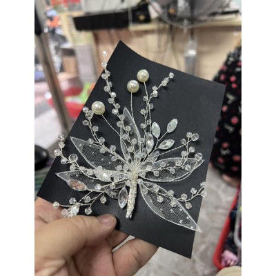 Bộ đôi cài tóc lá ren đính pha lê hạt trai mẫu mới T5/2022 Giangpkc có bán lẻ 1 cái