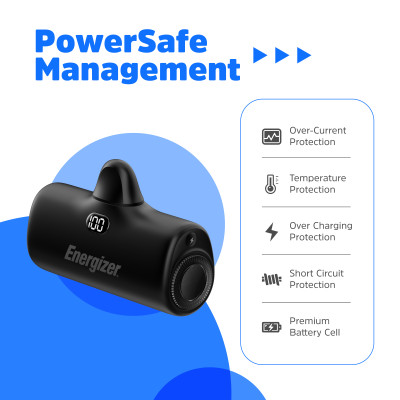 Sạc dự phòng Energizer 4,600mAh 3.6V Li-ion UE4600PQBK,Sạc nhanh PD 22.5W, bảo hành 24 tháng 1 đổi 1 - Hàng chính hãng