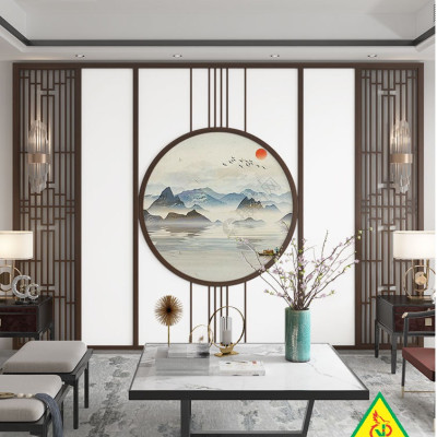 Bình phong gỗ khung tranh cắt CNC cho phòng khách, nhà bếp, nhà hàng, spa CNC05 - Nội thất lắp ráp Viendong Adv