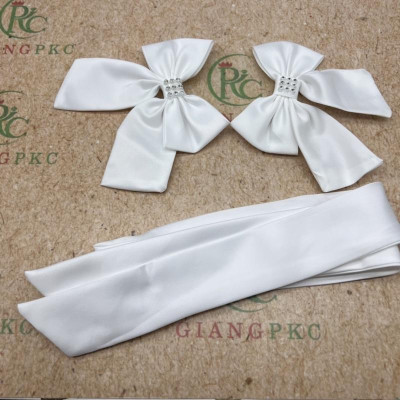 Bộ cài tóc cô dâu nơ phi hai nơ kèm dây vải Giangpkc 2022