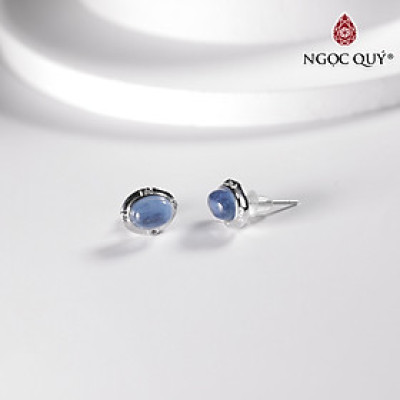 Bông tai bạc đá Aquamarine hạt oval 7x5mm mệnh thủy mộc - Ngọc Quý