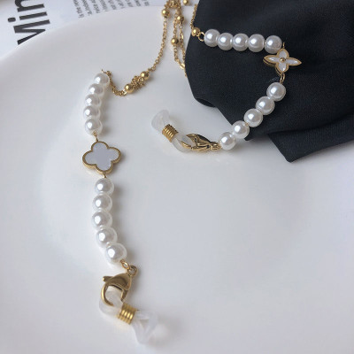 Dây kính glasses cỏ bốn lá may mắn bất đối xứng chuỗi đeo khẩu trang hạt ngọc nhỏ thanh lịch ấn tượng trend idol