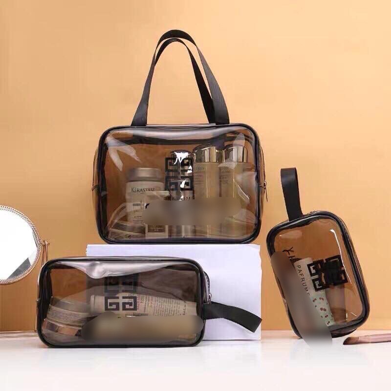 Bộ 3 túi trong suốt đựng mỹ phẩm du lịch , đồ cá nhân , chống nước thời trang trẻ trung hiện đại , sang trọng