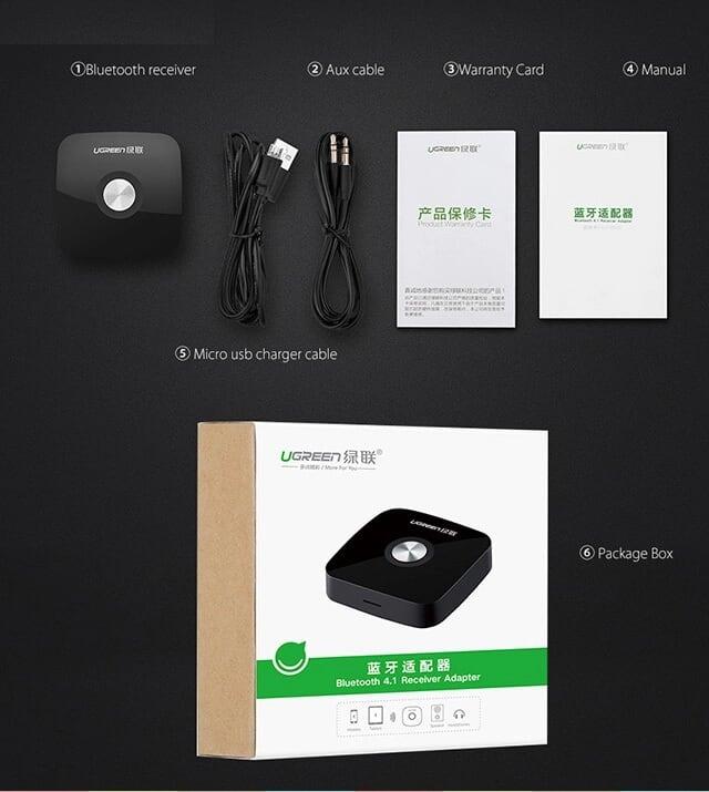 Ugreen UG30444CM122TK BT 4.1 màu Đen Bộ nhận âm thanh Bluetooth chuẩn 3.5mm - HÀNG CHÍNH HÃNG