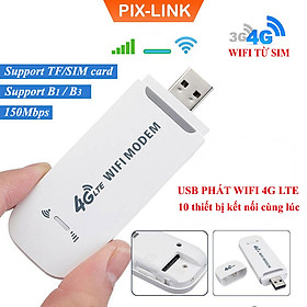 Bộ phát wifi từ sim 4G PIX-LINK USB Modem  ,USB phát Wifi 4G LTE từ sim 4G, Dcom phát wifi di động  tốc độ cao, phủ sóng rộng - Hàng chính hãng / Hàng nhập khẩu