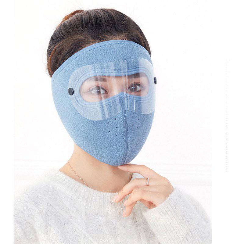 Khẩu trang ninja vải nỉ kính bảo vệ mắt dán gáy che kín tai chạy xe phượt nam nữ - khau trang ni - Nâu có kính