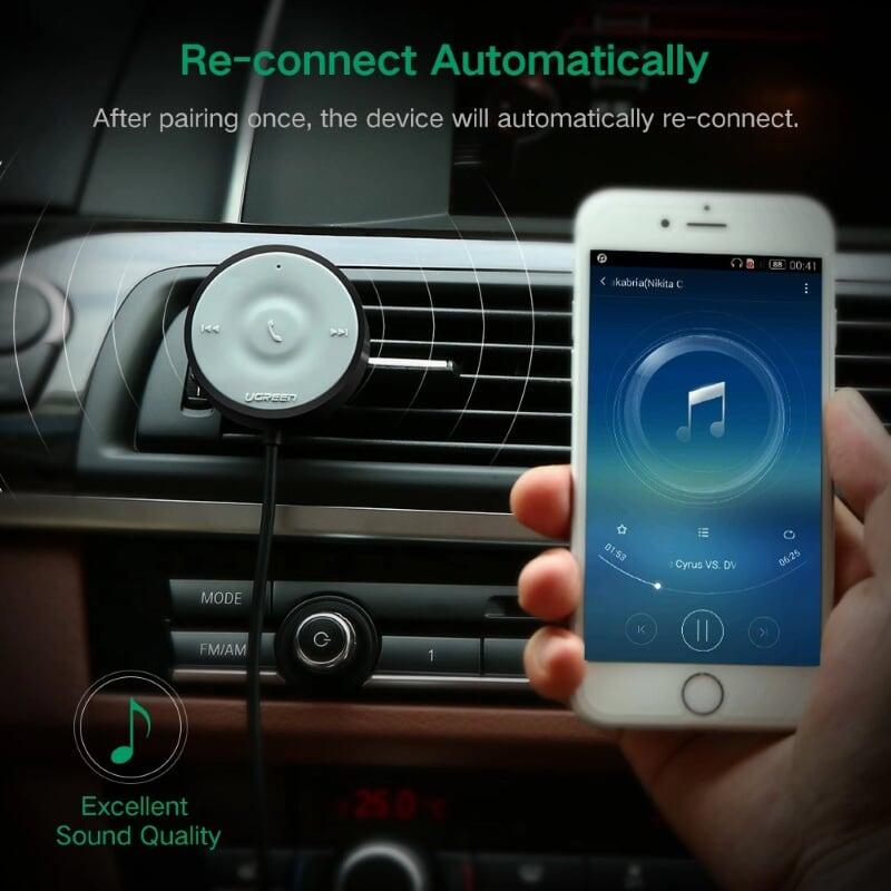 Ugreen UG30447CM124TK BT 4.1 màu Đen Thiết bị nhận âm thanh Bluetooth trên xe hơi chuẩn 3.5mm - HÀNG CHÍNH HÃNG