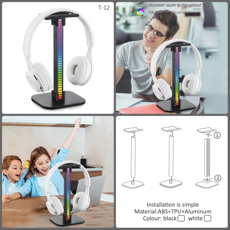 Giá treo tai nghe T12 Led RGB cảm biến âm thanh nháy theo nhạc hàng nhập khẩu