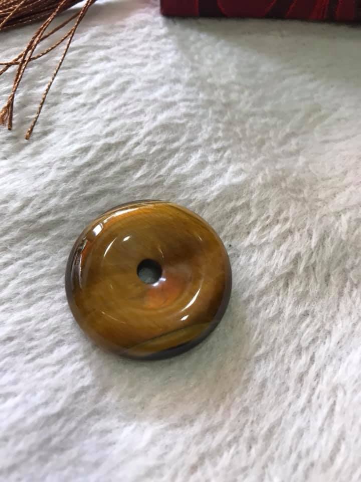 Mặt Dây Chuyền Đồng Tiền Điếu đá mắt hổ vàng nâu tự nhiên Size 30mm x dầy 8mm hợp mệnh Kim Thổ Thủy