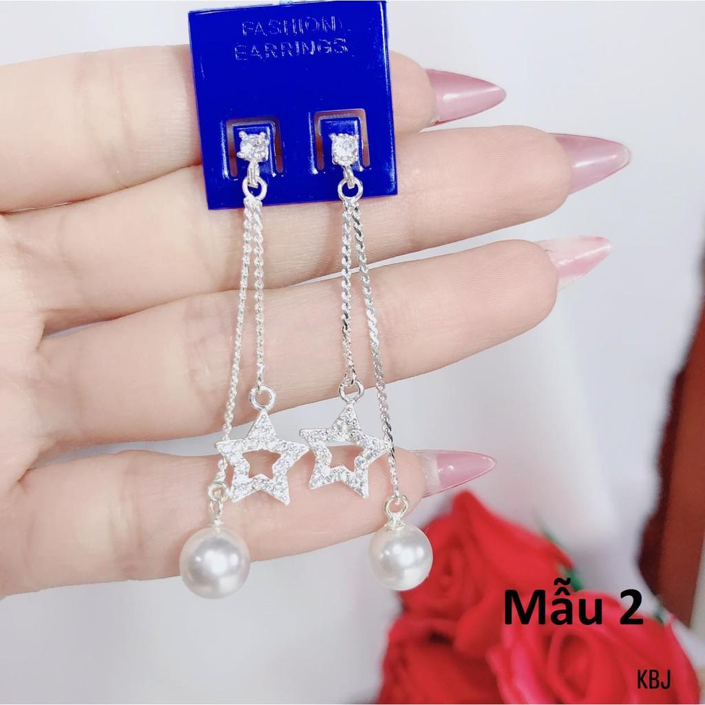 Bông tai bạc tua trai thả dài chất liệu bằng bạc s925 MS68e