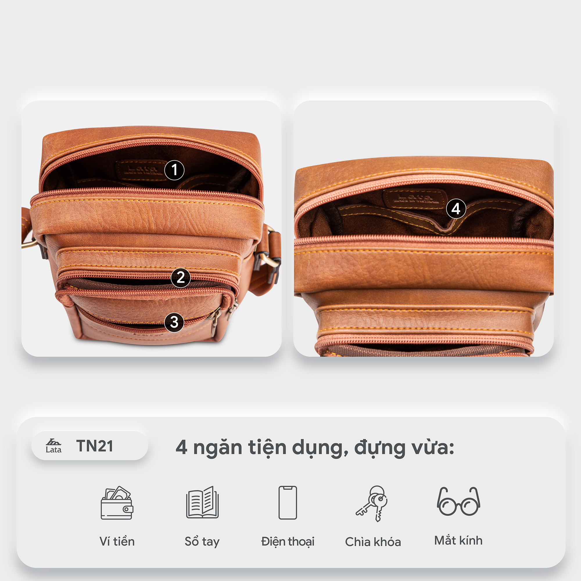 Túi Lata ( Thời trang nam đi chơi cỡ nhỏ - Túi đeo chéo da TN21 )