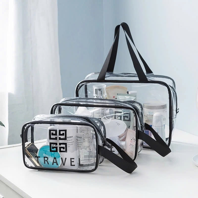 Túi đựng mỹ phẩm trong suốt có quai cao cấp MÀU ĐEN 26x15x10cm