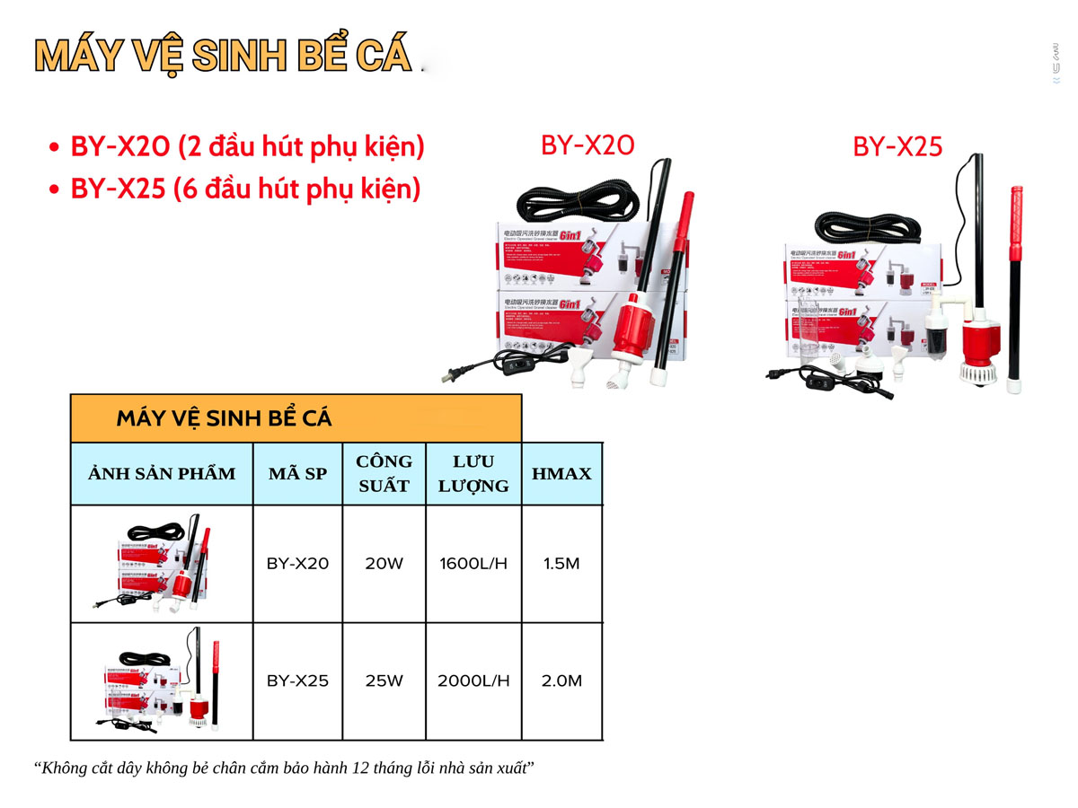 Máy hút cặn vệ sinh bể cá 6IN1 Tích Hợp bơm BY-X20 & BY-X25