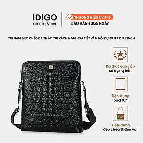 Túi xách công sở da thật cao cấp, túi đeo chéo nam đựng IPAD 9.7 inch họa tiết vân cá sấu nổi bật IDIGO MB1 - 6025