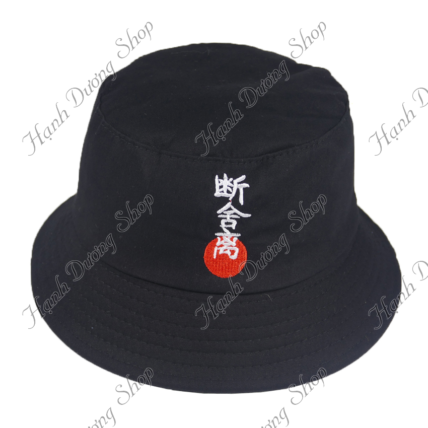 Mũ bucket tai bèo nam thêu chữ tàu độc đáo, vành rộng 6.5cm chống nắng tốt, vải kaki 2 lớp - Hạnh Dương