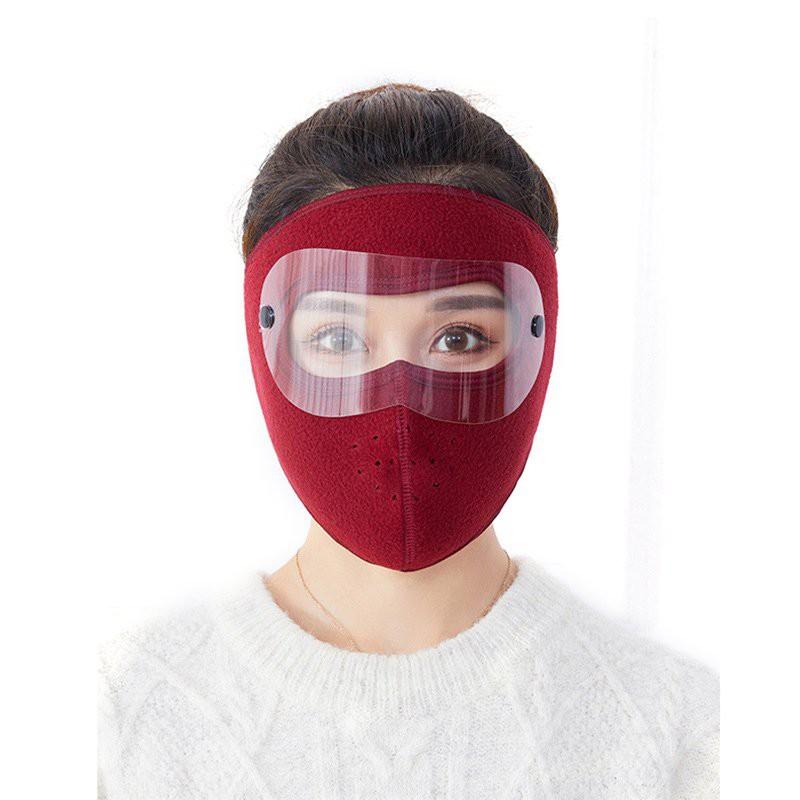 Khẩu trang ninja vải nỉ kính bảo vệ mắt dán gáy che kín tai chạy xe phượt nam nữ - khau trang ni - Nâu có kính