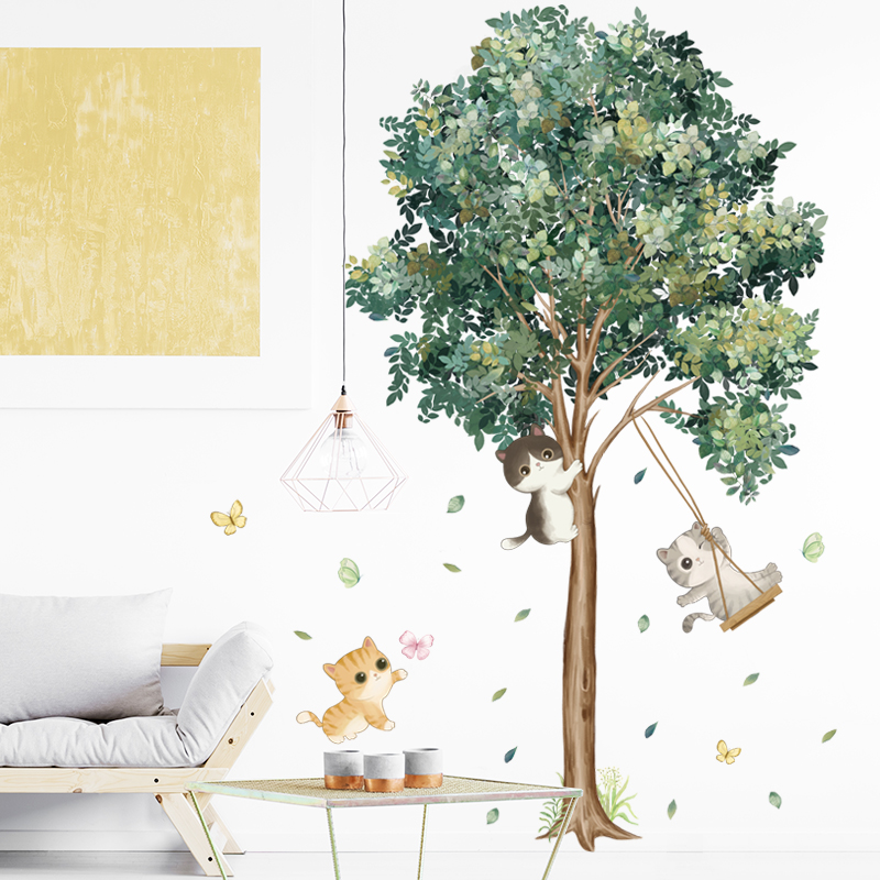 Sticker Giấy Dán Tường Decal Dán tường Tranh Dán Tường Trang Trí Tường Mẫu Mèo Chơi Xích Đu ZDB-2153