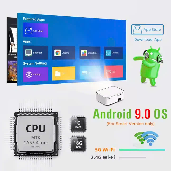 Máy chiếu di động BYINTEK K45 Smart,WiFi, Android, Full HD 1080P, 4K - Hàng nhập khẩu