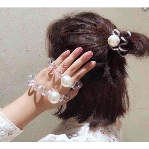 Sét 5 món cột ,kẹp tóc ngọc trai siêu sang chảnh kèm túi zip ,phụ kiện tóc làm đẹp cho các bạn gái