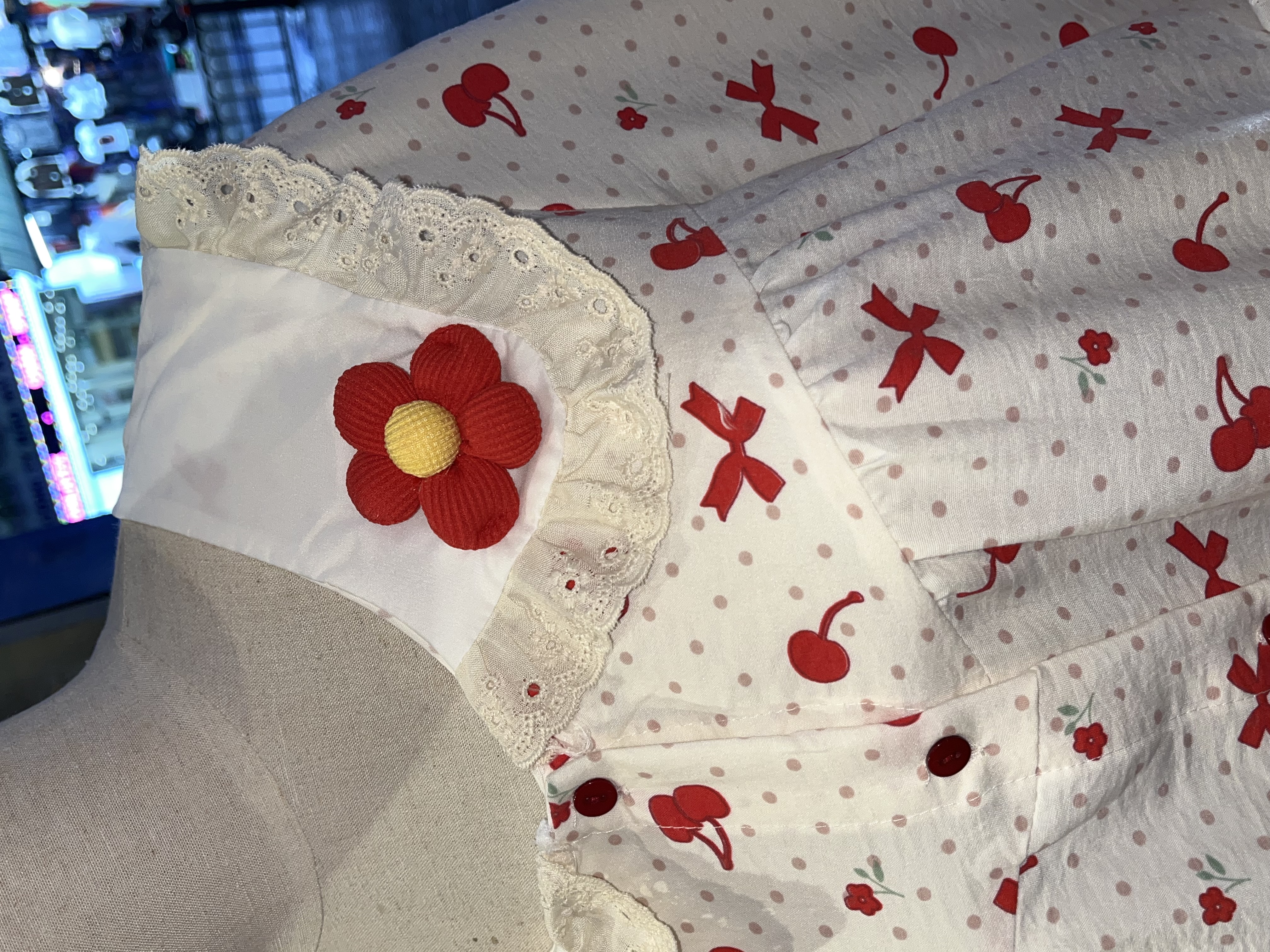 Bộ Đồ Ngủ Cotton Đũi Tay Dài Quần Dài Đính Nơ Thêu Hoa Dễ Thương