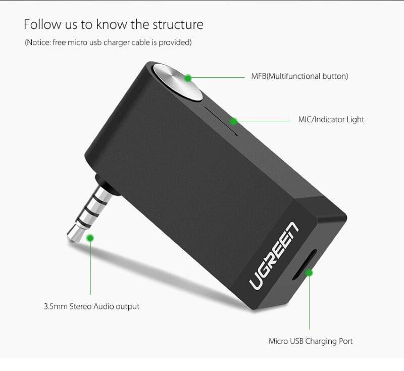 Ugreen UG40756MM114TK BT 4.2 màu Đen Thiết bị nhận âm thanh Bluetooth không Micro hỗ trợ APTX - HÀNG CHÍNH HÃNG