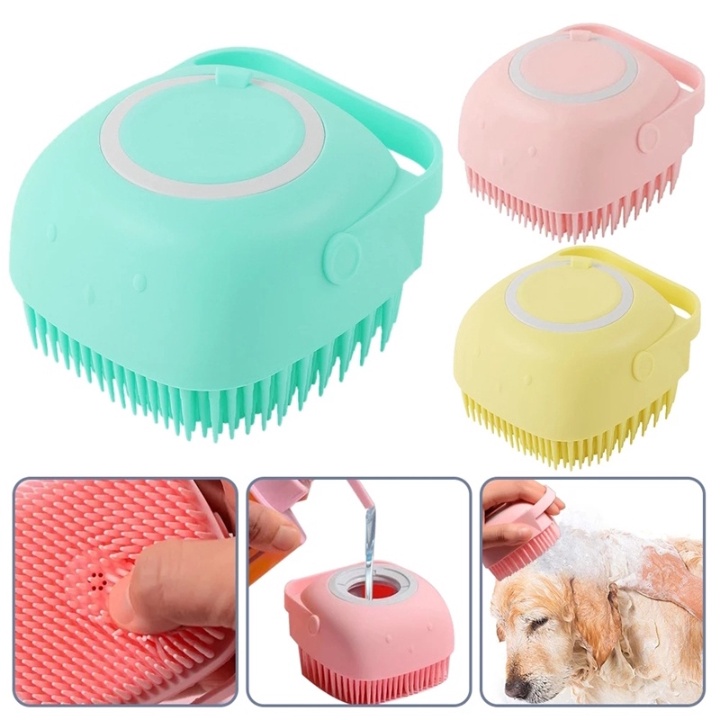 Bàn Chải Tắm Cho Chó Mèo Bằng Silicon Mềm Mại Có Chỗ Đựng Sữa Tắm