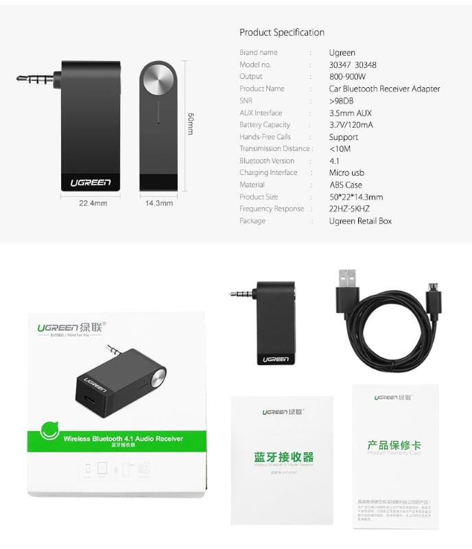 Ugreen UG40756MM114TK BT 4.2 màu Đen Thiết bị nhận âm thanh Bluetooth không Micro hỗ trợ APTX - HÀNG CHÍNH HÃNG