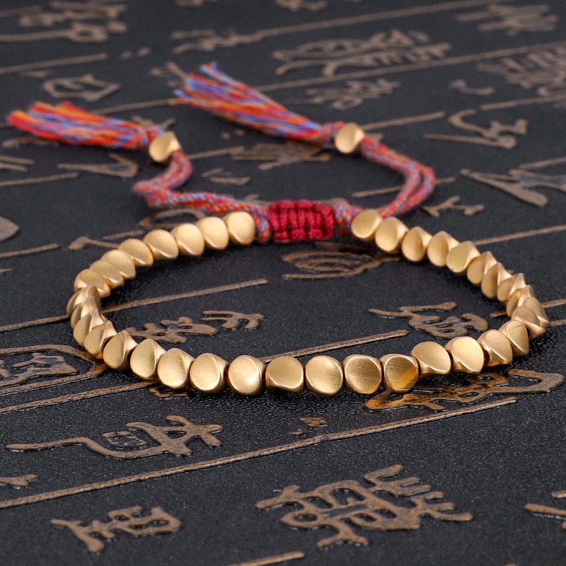 VÒNG TAY MAY MẮN DÂY NGŨ SẮC VÀ HẠT ĐỒNG PHẬT GIÁO TÂY TẠNG