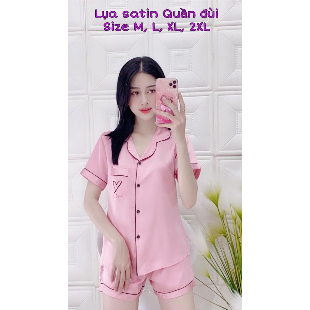 Đồ bộ ngủ pijama lụa satin tay ngắn ,quần ngắn hàng cao cấp Màu Xanh