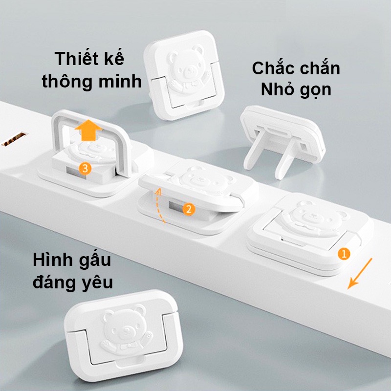Combo 10 Nút Bịt Ổ Cắm Điện Chống Giật, Bảo Vệ An Toàn Cho Bé Hình Gấu - Hàng Chính Hãng