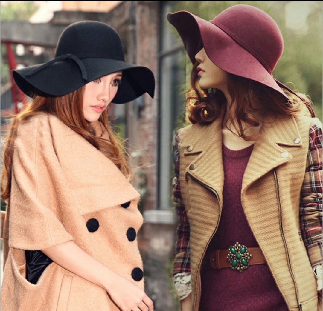 Mũ chống nắng rộng vành nữ nón đi biển màu đen fedora dona22030810