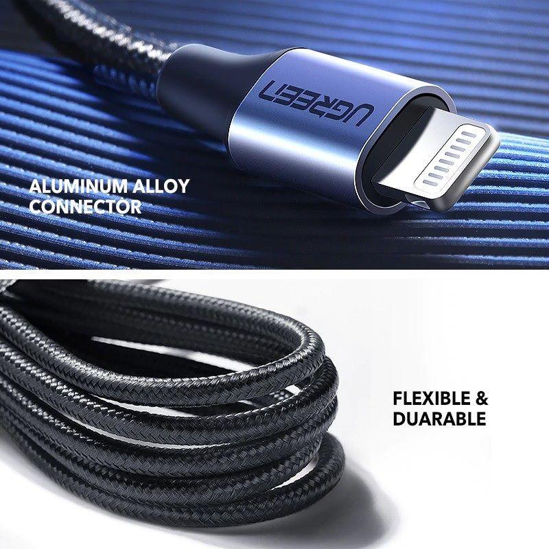 Ugreen UG60757US304TK 25cm cáp usb type c ra apple lightning bọc nhôm chống nhiễu màu đen 0.25m - HÀNG CHÍNH HÃNG