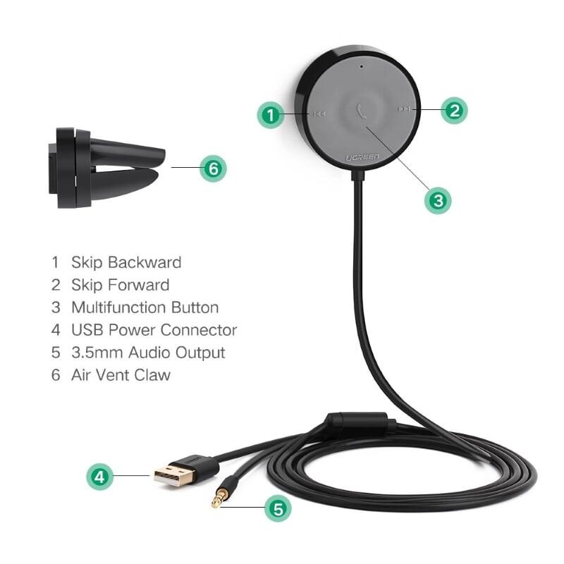 Ugreen UG30447CM124TK BT 4.1 màu Đen Thiết bị nhận âm thanh Bluetooth trên xe hơi chuẩn 3.5mm - HÀNG CHÍNH HÃNG